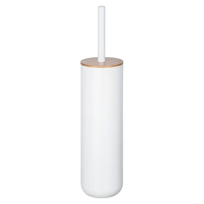 Wenko Posa WC-Bürstengarnitur - Kunststoff, Weiß/Bambus - Moderner weißer Toilettenbürstenhalter mit Deckel aus Naturholz.