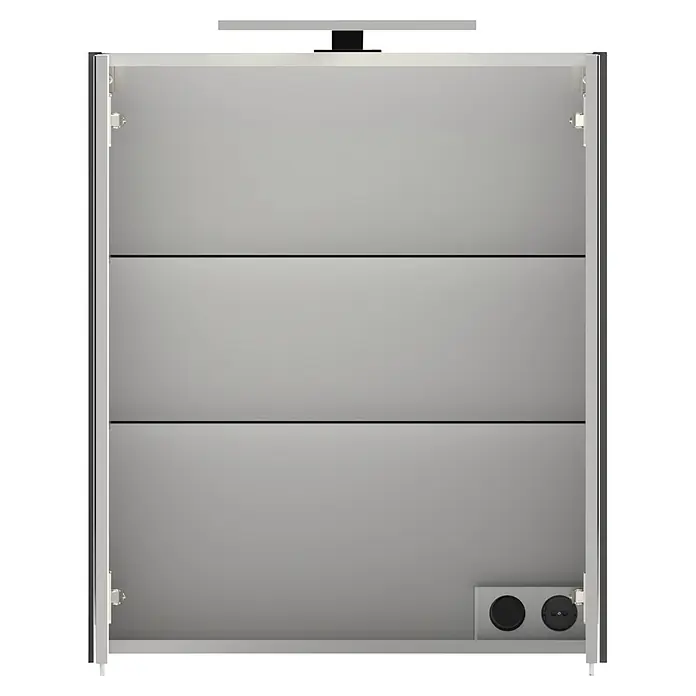 Schildmeyer LED-Spiegelschrank Sasso - B x H: 600 x 748 mm, Anthrazit - Hellgrauer Badspiegelschrank mit drei Innenablagen, integrierter Beleuchtung und Steckdosen.