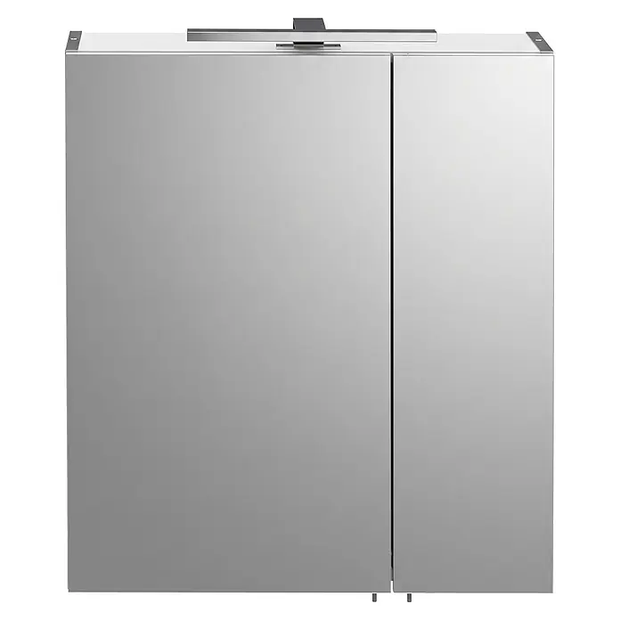 Schildmeyer LED-Spiegelschrank Sasso - B x H: 600 x 748 mm, Anthrazit - Verspiegelter Wandschrank mit zwei Türen und silbernen Beschlägen.