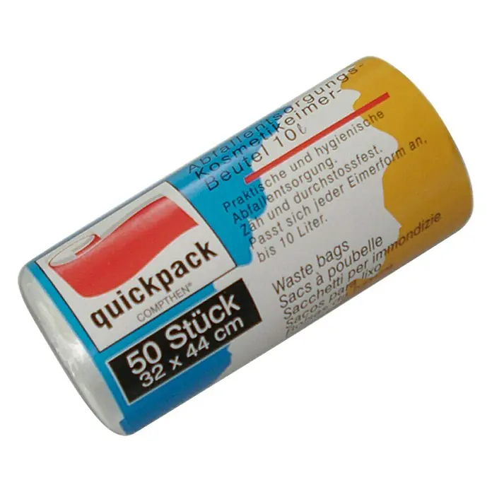 Quickpack Müllbeutel - Fassungsvermögen: 10 l, 50 Stk., Transparent - Quickpack Kosmetikeimerbeutel, 50 Stück, 32x44 cm. Ideal für hygienische Abfallentsorgung im Bad und passend für Eimer bis 10 Liter.