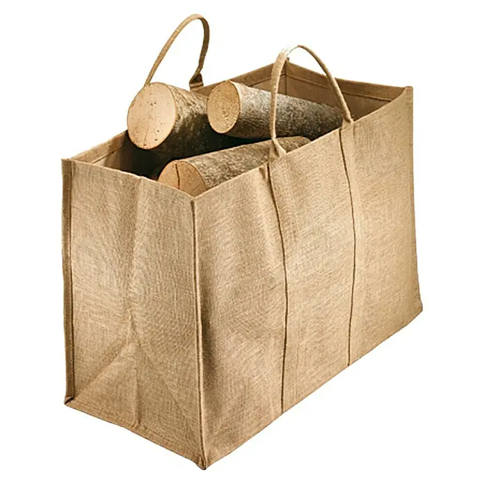 Holztragetasche - Beige, Jute - Eine Jutetasche gefüllt mit Holzscheiten. Praktischer Kaminholzträger aus robustem Material mit stabilen Tragegriffen.