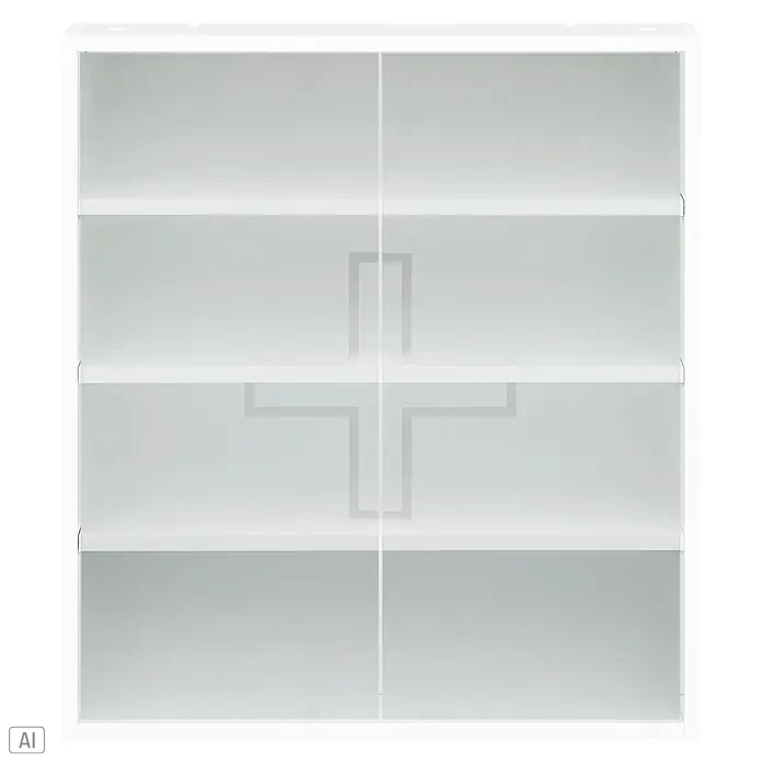 Schildmeyer Bjarne Medizinschrank - B x H: 64,2 x 71,4 cm, Holz, Mattweiß - Weißer Medizinschrank mit vier Regalböden und Milchglas-Türen.
