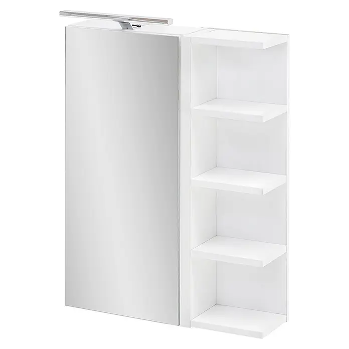 Schildmeyer LED-Spiegelschrank Matteo - B x H: 503 x 744 mm, Holz, Kreideweiß - Weißer Badezimmerspiegelschrank mit Beleuchtung und offenen Regalen.