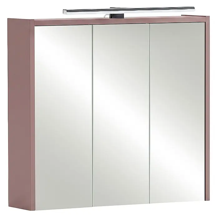 Schildmeyer LED-Spiegelschrank Pandora - B x H: 650 x 627 mm, Mauve - Dreitüriger Spiegelschrank mit braungrauem Rahmen und integrierter LED-Lichtleiste.
