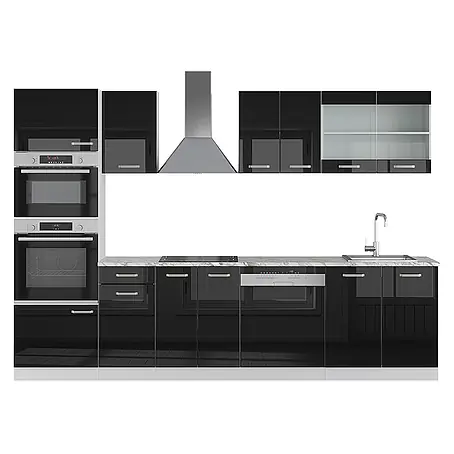 Vicco  Küchenzeile R-Line Schwarz Hochglanz/Weiß mit Hochschrank, ohne Arbeitsplatte