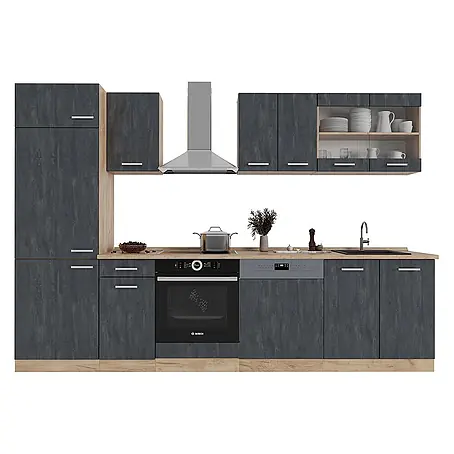 Vicco  Küchenzeile R-Line Schwarz Beton/Goldkraft Eiche ohne Arbeitsplatte