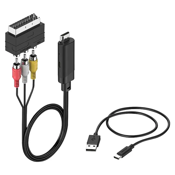 Hama HDMI-Adapter AV Konverter HDMI - SCART Cinch - Schwarz - Schwarzer SCART zu Cinch Adapter, USB-C Konverter und USB-Kabel zur Analog-Digital-Wandlung von Video/Audio.