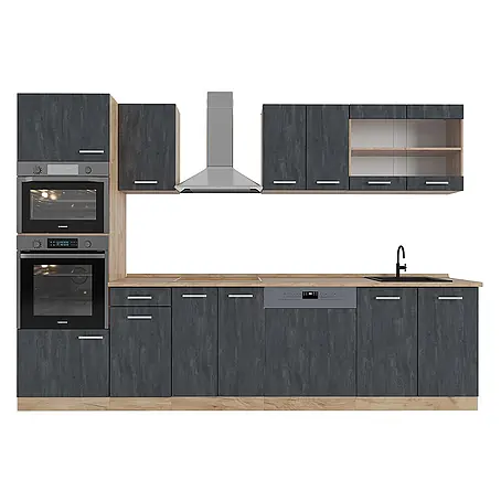Vicco  Küchenzeile R-Line Schwarz Beton/Goldkraft Eiche ohne Arbeitsplatte