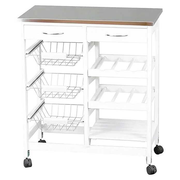 Carro de cocina con bandejas (L x An x Al: 37 x 67 x 76 cm, Blanco/Acero inoxidable)