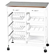 Carro de cocina con bandejas (L x An x Al: 37 x 67 x 76 cm, Blanco/Acero inoxidable)