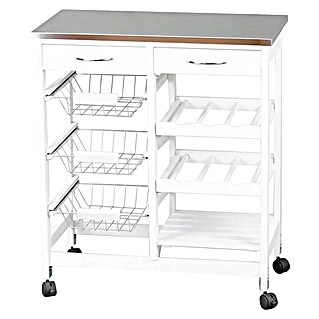 Carro de cocina con bandejas (L x An x Al: 37 x 67 x 76 cm, Blanco/Acero inoxidable)