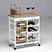 Carro de cocina con bandejas (L x An x Al: 37 x 67 x 76 cm, Blanco/Bambú)