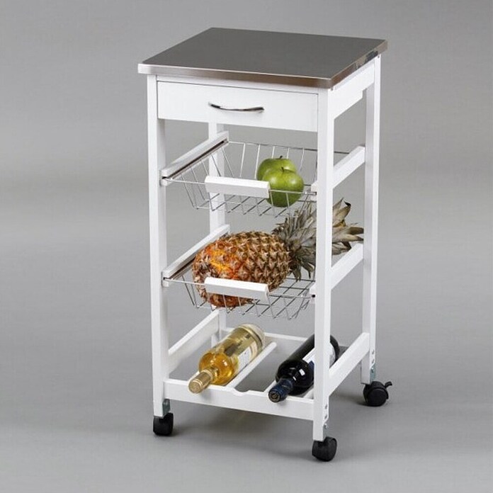 Carro de cocina con bandejas (L x An x Al: 37 x 37 x 76 cm, Blanco/Acero inoxidable)
