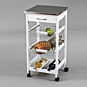 Carro de cocina con bandejas (L x An x Al: 37 x 37 x 76 cm, Blanco/Acero inoxidable)