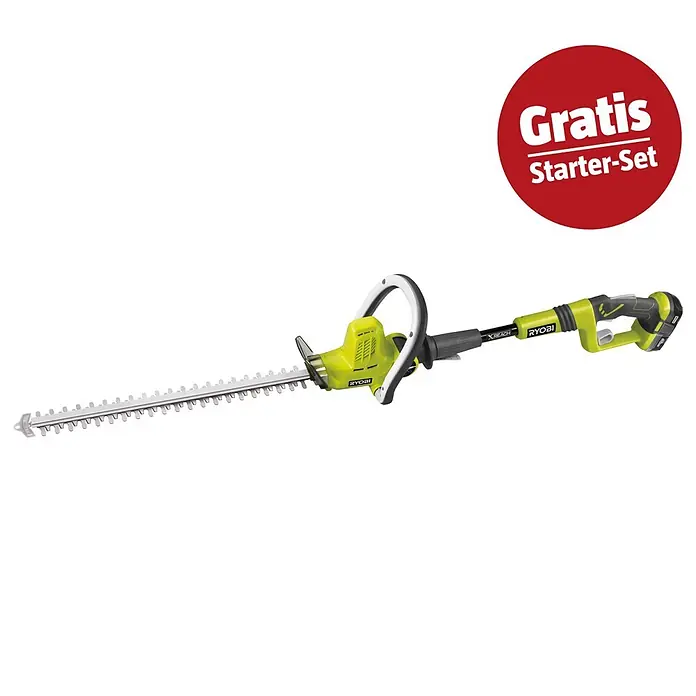 Ryobi ONE+ Maschinenpaket - Akku-Heckenschere OHT1850X,18V, 4 Ah Akku & 2A Ladegerät - Grüne und schwarze Ryobi XReach Akku-Heckenschere mit langer Klinge und „Gratis Starter-Set“ Aktion.