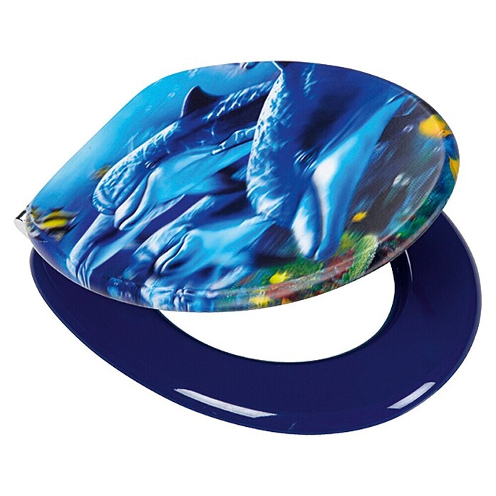 Poseidon Toiletzitting Sea Life 3D (Softclose, MDF, Afneembaar, Blauw)