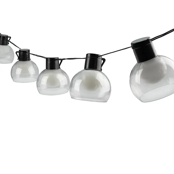 Garza Guirnalda luminosa solar Helios - Para exterior, Blanco cálido, 7 m, Número de bombillas: 10 ud., Con energía solar - Guirnalda de luces LED esféricas transparentes con tapas negras y cable.