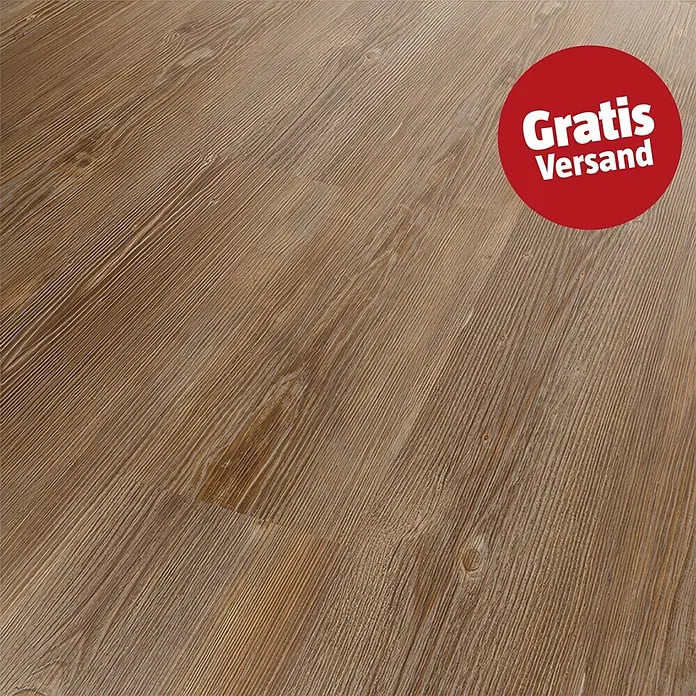 b!design Vinylboden SPC - Hickory, Landhausdiele, 1.220 x 181 x 3,8 mm - Heller brauner Holzfußboden mit sichtbarer Maserung und Ästen.