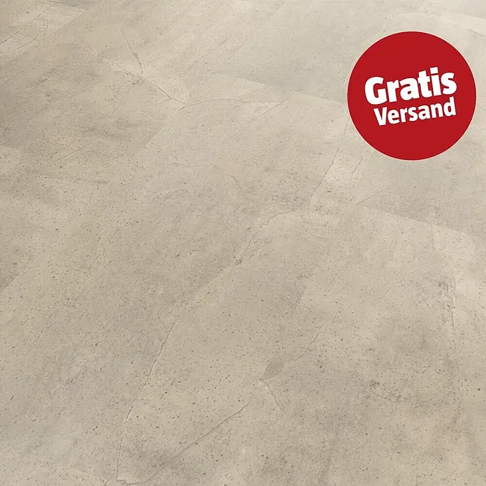 b!design Vinylboden SPC - Asti, Fliese, 609,6 x 304,8 x 4 mm - Hellbeiger Stein-Look-Boden mit melierter Oberfläche.
