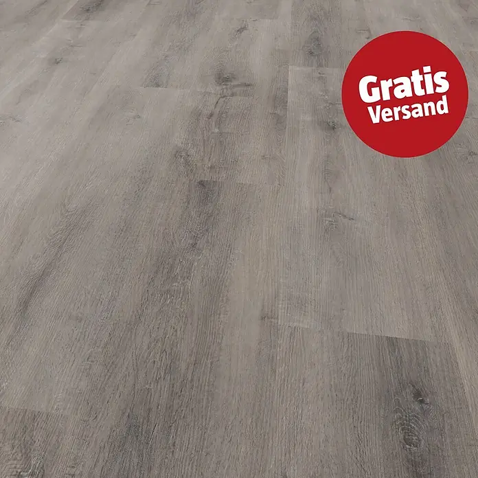 Vinylboden Strong SPC - Bödmeren, Landhausdiele, 1.524 x 228 x 6,5 mm - Grauer Holzdielenboden, der eine moderne und vielseitige Oberfläche zeigt.