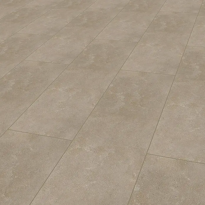 Vinylboden Rigid - Tarent, Fliese, 305 x 610 x 4,3 mm - Strukturierte hellbraune Betonoberfläche.