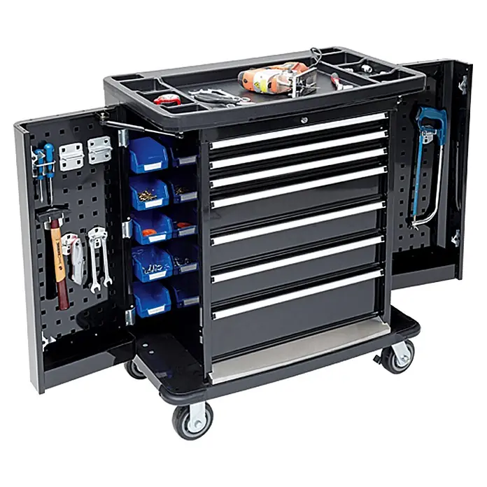 Wisent Werkstattwagen - L x B x H: 52 x 90 x 103 cm, Schwarz, Stahl, Ohne Werkzeug - Werkzeugwagen mit Schubladen, Fächern und Werkzeugen, ideal für Organisation.