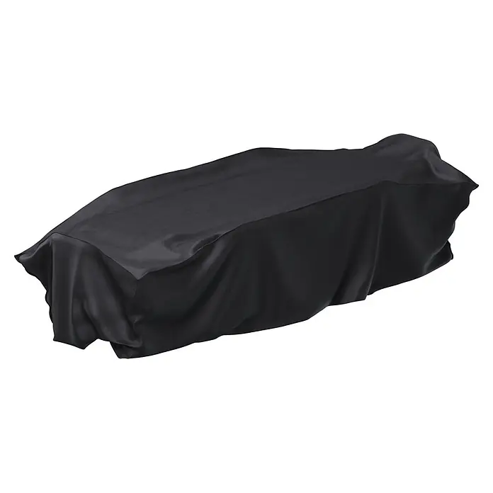 Sunfun Sitzgruppen-Schutzhülle XL - L x B x H: 380 x 140 x 85 cm, Polyester, 160 g/m², Schwarz/Anthrazit - Schwarzer, satinartiger Stoff über einem rechteckigen Objekt drapiert.