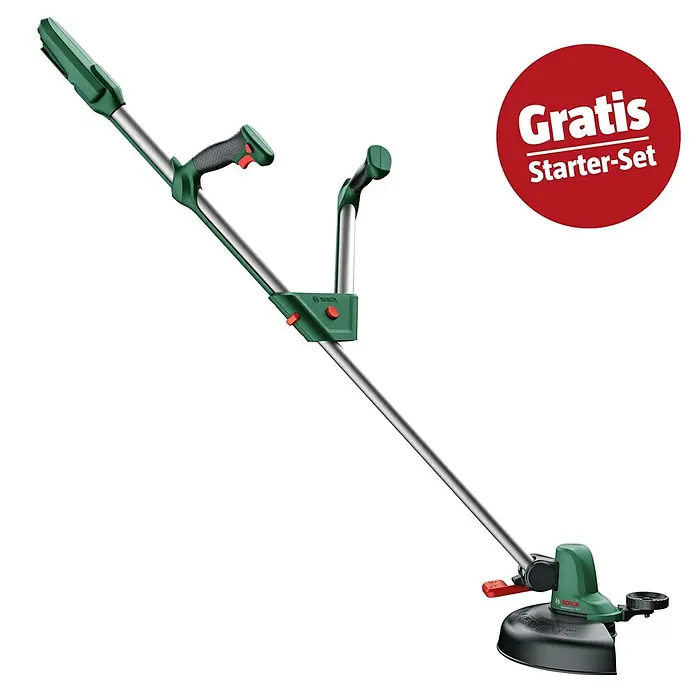 Bosch Power for All 18V Maschinenpaket - Akku-Rasentrimmer EasyGrassCut 18V-260, 18V, 2,5 Ah Akku & Ladegerät - Bosch grüner und silberner Rasentrimmer mit schwarzen Griffen und roten Akzenten. Inkl. 'Gratis Starter-Set'.