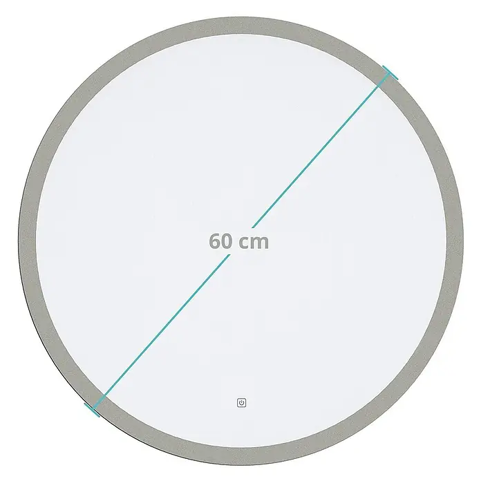 LOMAZOO Lichtspiegel LMZ-SEATTLE - Durchmesser: 60 cm, Glänzend weiß - Runder Spiegel mit grauem Rahmen, 60 cm Durchmesser, und einem Ein-/Ausschaltknopf für Beleuchtung.