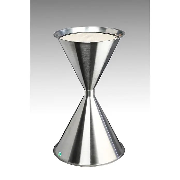 Proregal Asche-Mülleimer klassisch für den Innen- & Außenbereich - Edelstahl, Edelstahl - Gebürsteter Edelstahl-Pour-Over-Kaffeebereiter in Sanduhrform mit Papierfilter.