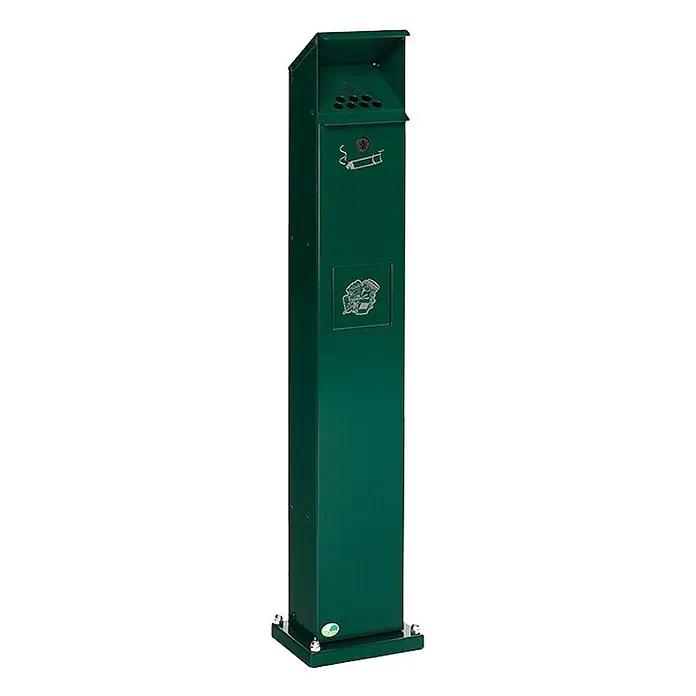 Proregal Asche-Mülleimer Standsäule für Außenbereich - Stahl, Grün - Hoher, dunkelgrüner Metall-Außenaschenbecher mit oberem Löschgitter und abschließbarer Frontplatte.