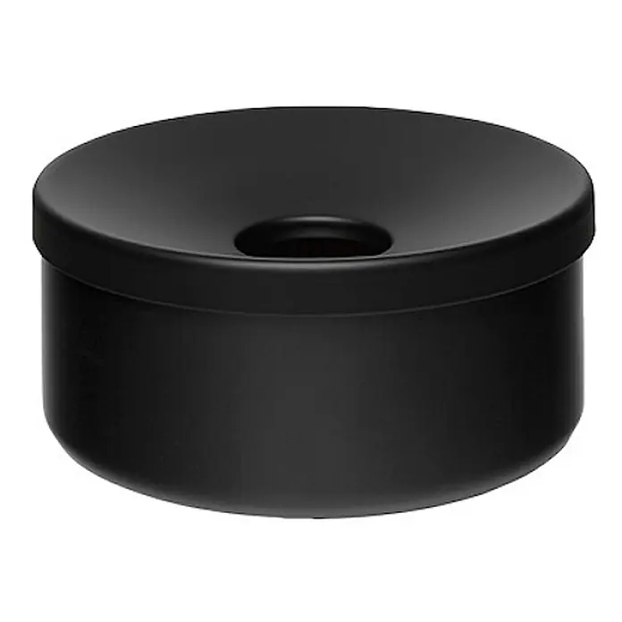 Proregal Asche-Mülleimer robust - Stahl, Schwarz - Ein matter, schwarzer runder Aschenbecher mit trichterförmiger Öffnung im Deckel.