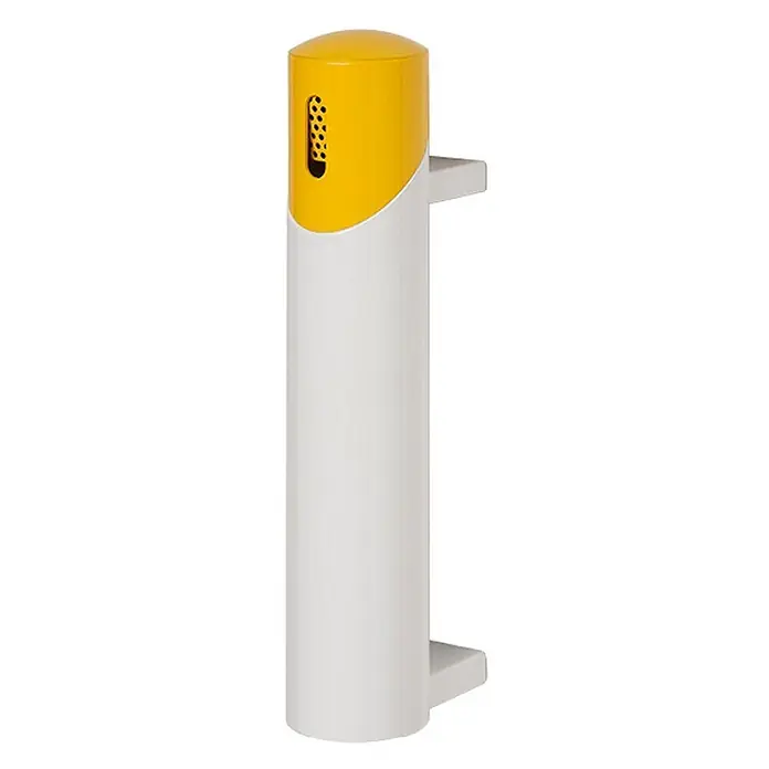 Proregal Aschenbecher - Robuster Wandascher - Stahl, Weiß - Weiß-gelber zylindrischer Wand-Schädlingsvertreiber mit perforierter Oberseite.
