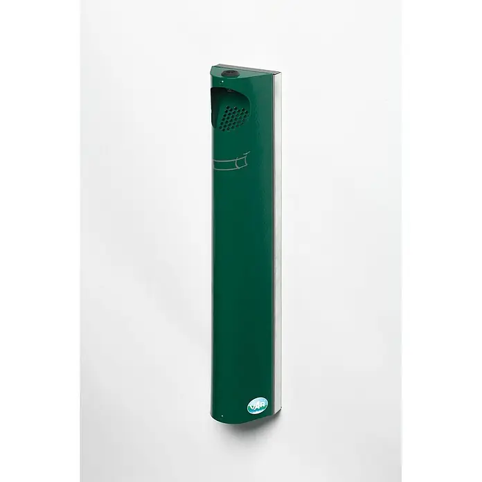 Proregal Aschenbecher - Praktischer Wandascher mit Abstreifblech - Stahl, Grün - Hoher, rechteckiger, grüner Metall-Aschenbecher mit polierter Stahlseitenplatte und Abfallöffnung.