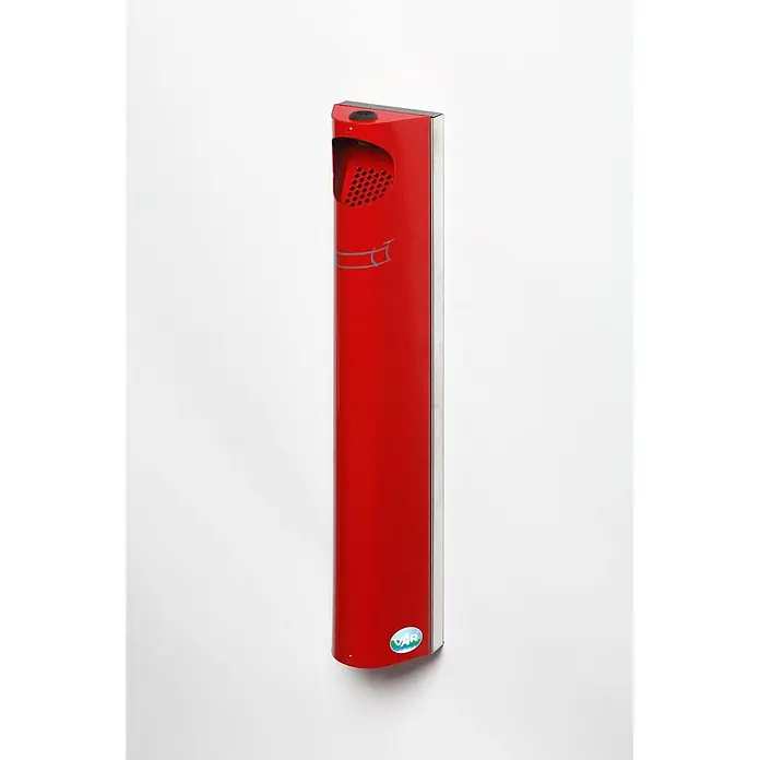Proregal Aschenbecher - Praktischer Wandascher mit Abstreifblech - Stahl, Rot - Roter, wandmontierter Aschenbecher mit silbernen Akzenten, perforiertem Gitter und VAR-Logo.