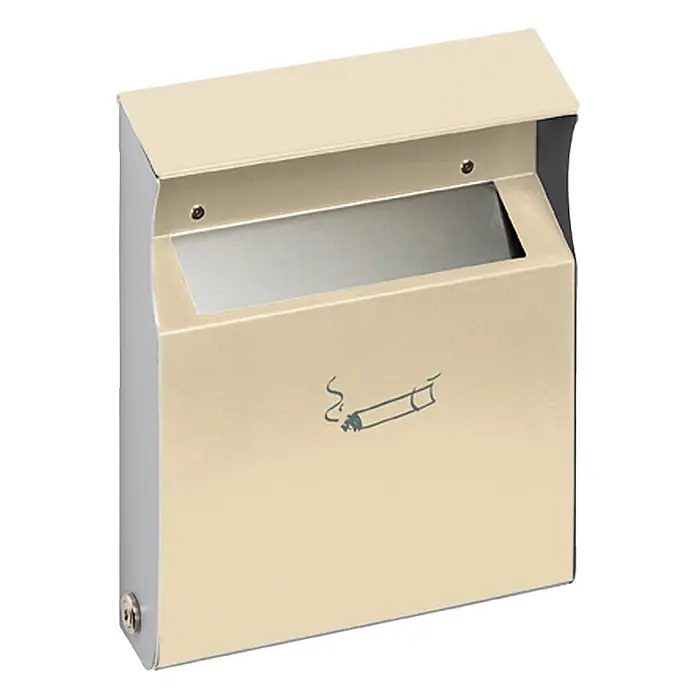 Proregal Aschenbecher - Eckiger Wandascher mit Einwurfblende - Stahl, Anthrazit - Wand-Aschenbecher in Beige mit grauen Seiten, mit Zigarettensymbol und abschließbarem Design.