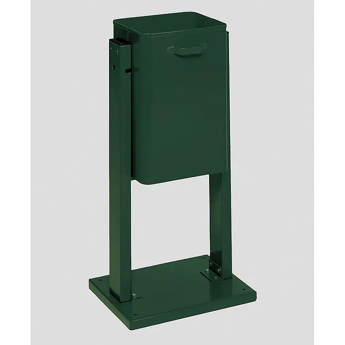 Proregal Standard-Mülleimer klassisch und eckig für den Außenbereich - Grün - Dunkelgrüner, freistehender Mülleimer aus Metall mit rechteckiger Form und Griff.