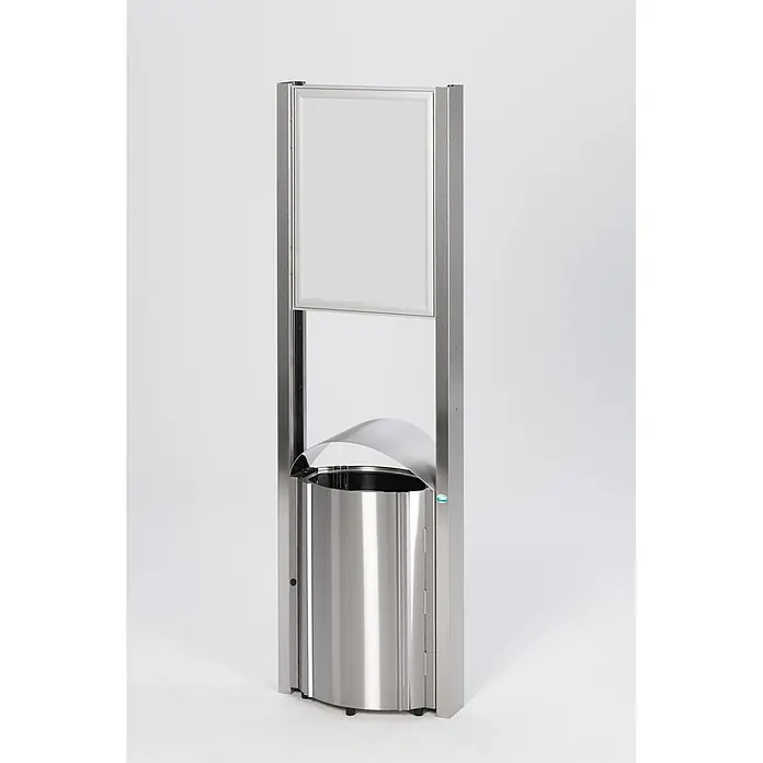 Proregal Standard Mülleimer - Robuster Standsammler mit Schutzdach & Werbefläche für den Außenbereich - 50 l, Edelstahl, Edelstahl - Schicker Edelstahl-Abfallbehälter mit integriertem Display für Schilder oder Informationen.