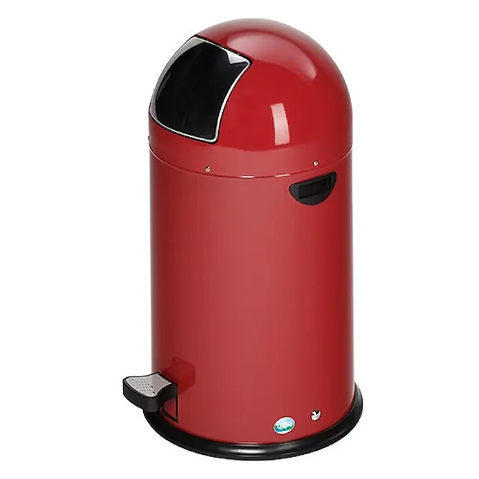 Proregal Standard Mülleimer klassisch mit Einwurfklappe & Inneneinsatz - 33 l, Stahl, Rot - Roter Metalleimer mit Kuppeldeckel, Fußpedal und seitlichem Griff.