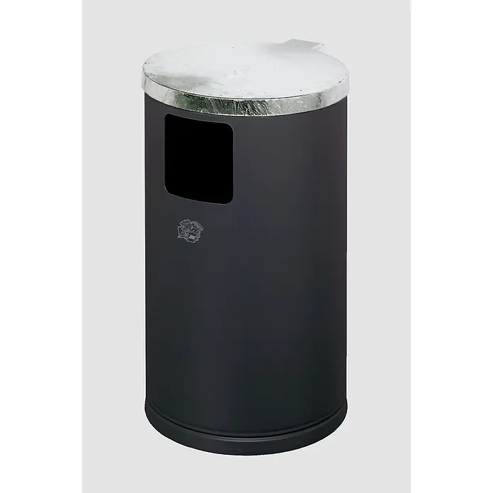 Proregal Standard-Mülleimer zur Wand- oder Rohrbefestigung - 30 l, Stahl, Anthrazit - Zylindrischer dunkelgrauer Abfalleimer mit metallischem Silberdeckel und Öffnung zur Müllentsorgung.