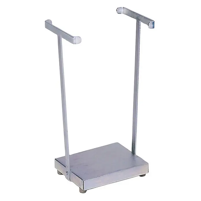 Proregal Standard Mülleimer kompakt mit 2 Stäben - 60 l, Stahl, Grau - Silberner Metallständer mit rechteckigem Fuß und zwei T-förmigen Stützen.