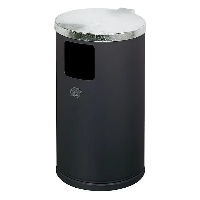 Proregal Standard-Mülleimer zur Wand- oder Rohrbefestigung - 30 l, Stahl, Anthrazit - Dunkelgrauer Metall-Abfalleimer mit glänzendem Silberdeckel und quadratischer Einwurföffnung.