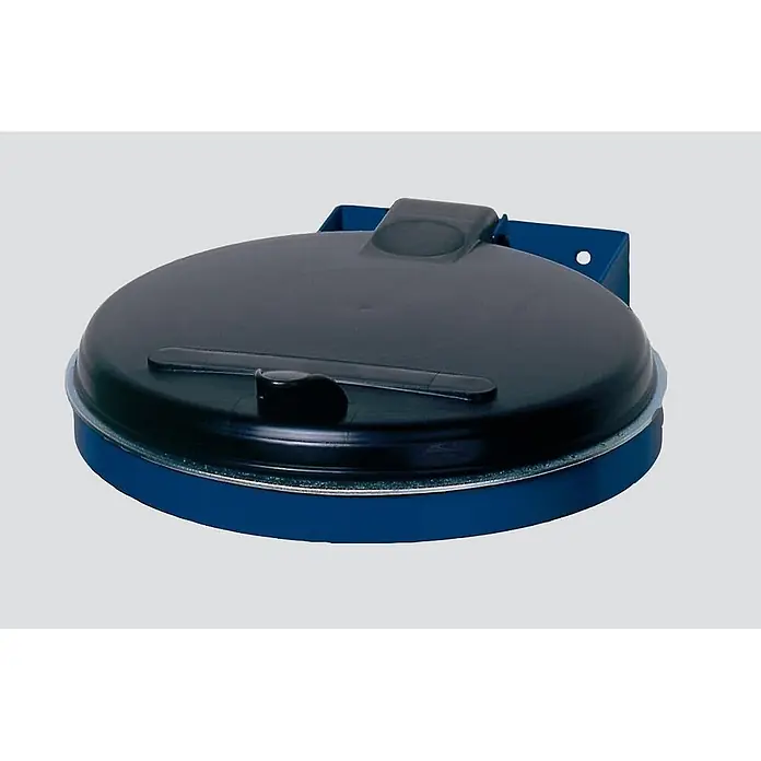 Proregal Standard-Mülleimer - Robuster Einzel-Abfallsammler mit Kunststoff-Deckel - Stahl, Blau-Schwarz - Dunkelblauer wandmontierbarer Spender mit schwarzem, rundem Klappdeckel.