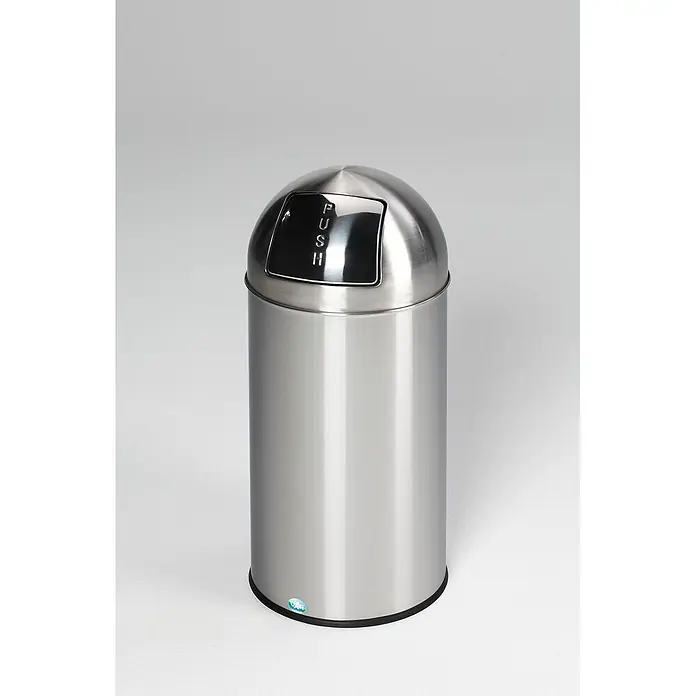 Proregal Standard Mülleimer klassisch mit Einwurfklappe & Inneneinsatz - 35 l, Edelstahl, Matt - Edelstahl-Mülleimer mit kuppelförmigem Deckel und "PUSH"-Klappe.