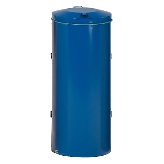 Proregal Standard-Mülleimer robust mit Deckel & Doppeltür - 150 l, Stahl, Blau - Blauer zylindrischer Lagerbehälter mit abnehmbarem Deckel und Seitenbefestigungen.