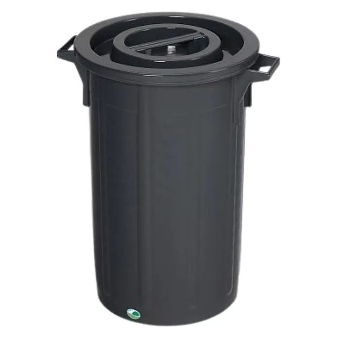 Proregal Standard-Mülleimer robust mit Deckel - Schwarz - Dunkelgrauer Mülleimer aus Kunststoff mit schwenkbarem Drückdeckel und seitlichen Griffen.