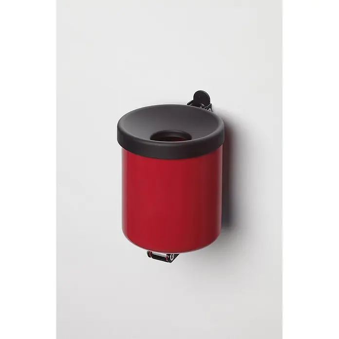 Proregal Asche-Mülleimer robust zur Wandmontage - 0,6 l, Stahl, Rot - Roter Wandaschenbecher mit schwarzem Deckel.