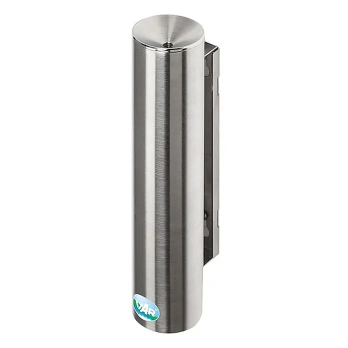 Proregal Asche-Mülleimer robust und verschließbar - Edelstahl, Edelstahl - Zylindrischer Wandascher aus Edelstahl mit kleiner Öffnung oben und VAR-Logo.