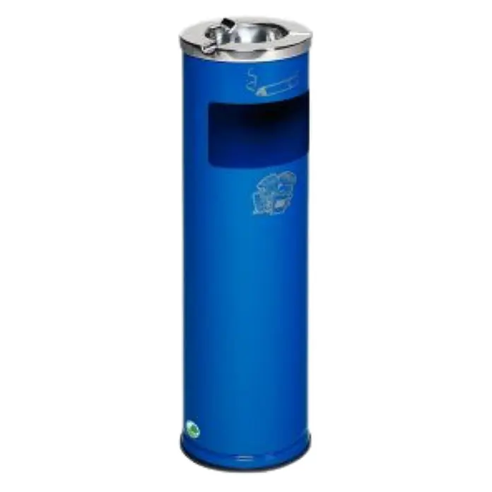 Proregal Asche-Mülleimer robust mit poliertem Aschereinsatz - 11,6 l, Stahl, Blau - Blauer freistehender Aschenbecherbehälter mit Chromdeckel zur Zigarettenentsorgung.