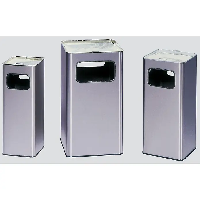 Proregal Asche-Mülleimer mit abgerundeten Ecken - Edelstahl, Edelstahl - Silberner rechteckiger Metall-Abfalleimer mit integriertem Aschenbecher und Frontöffnung.